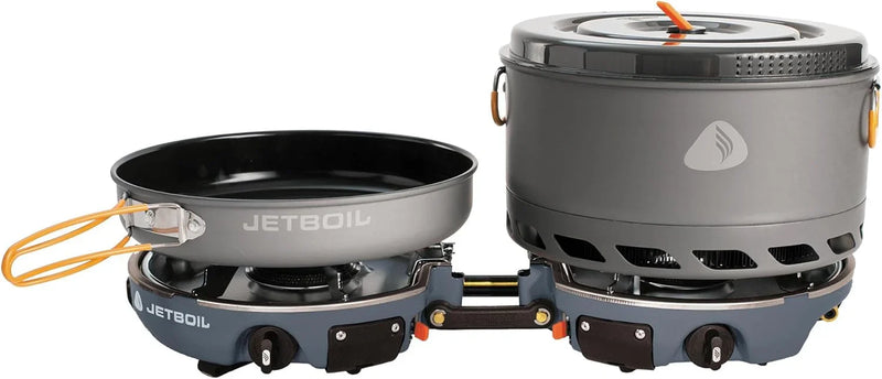 Backpack camping cooking equipment system, including camping cookware, suitable for backpacking and camping use. G6467