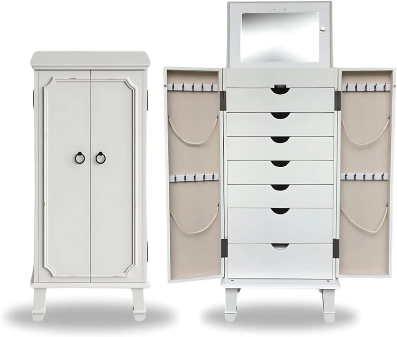 Hives and Honey Cabby Standing Jewelry Armoire – Fully Locking Wood Jewelry Storage with Mirror, 7 Drawers, Necklace Hooks, and Anti-Tarnish Lining — Turquoise G6669