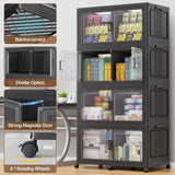 200Gal Extra Large Plastic Storage Bins with Lid & Wheels, Stackable Collapsible Bins with Dividers, Cube Closet Organizers and Storage Cabinet Shelves Box Roomy for Home Kitchen,4Pack White