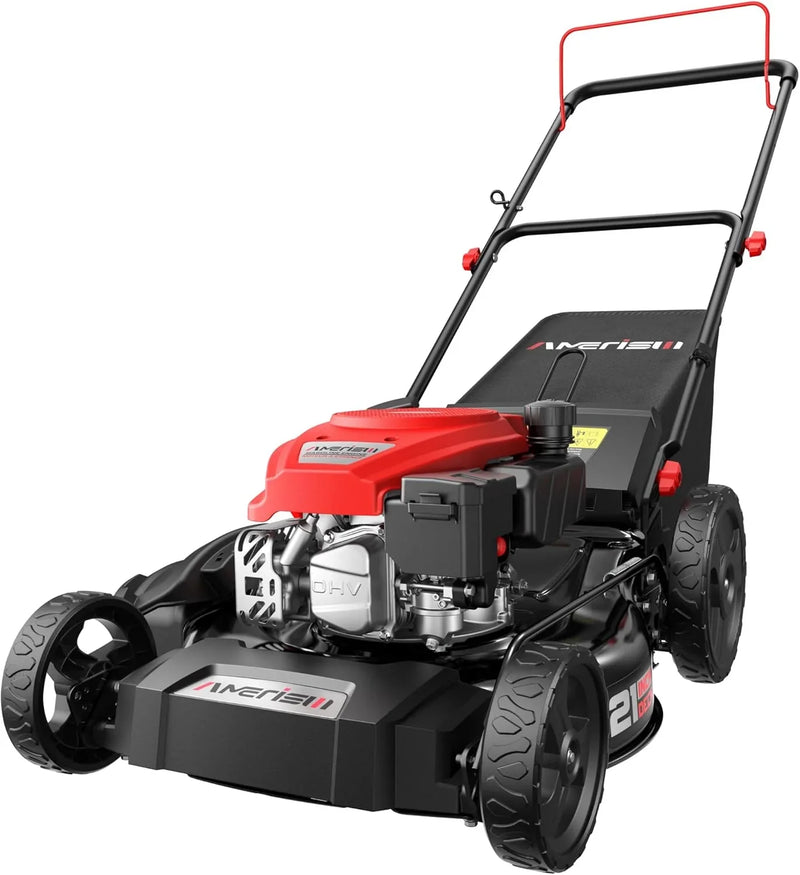 21" Steel Deck Gas Lawn Mower, Heavy-Duty 3-in-1 Push Mower, 144cc 4-Stroke Engine, 6-Position Height Adjustment, Large 1.4 Bushel Grass Catcher, Durable & Efficient for Yard & Garden H0689