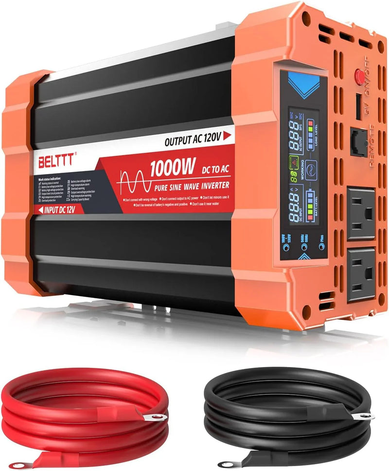 2000W Pure Sine Wave Inverter, Car Power Inverter 12V to 120V AC Converter for RV, Truck, Solar, Outdoor with Dual AC and 20A Socket, 5V 2.1A USB, Surge 4000W, Hardwire Port, Remote Controller R6166