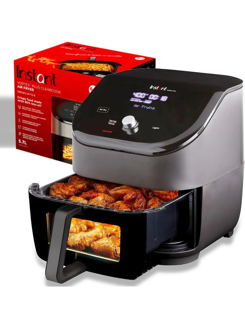 Instant Vortex Plus 6QT ClearCook Air Fryer, Clear Windows, Custom Program Options, 6-in-1 Functions, Crisps, Broils, Roasts, Dehydrates, Bakes, Reheats, from the Makers of, Black J7198