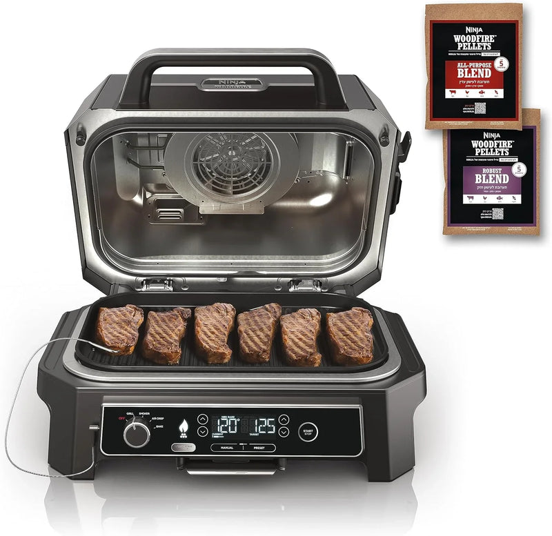 7-in-1 Grill & Smoker with Thermometer, Air Fryer, BBQ, Bake, Roast, Broil - Portable Electric Outdoor Grill, Grey T7293