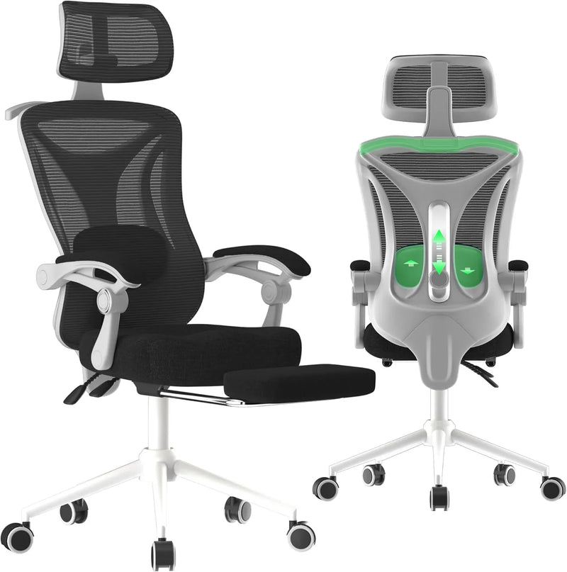 Ergonomic Office Chair - Adjustable Lumbar & Headrest, 90-160° Reclining with Footrest, Breathable Mesh Back - Home Office/Gaming Computer Chair (Black, 300lbs Capacity) X6544