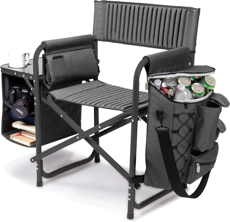 The "Picnic Time" brand's outdoor folding chairs with a unique design feature a grey base and a black frame. The dimensions are 33 x 7 x 21. N1791