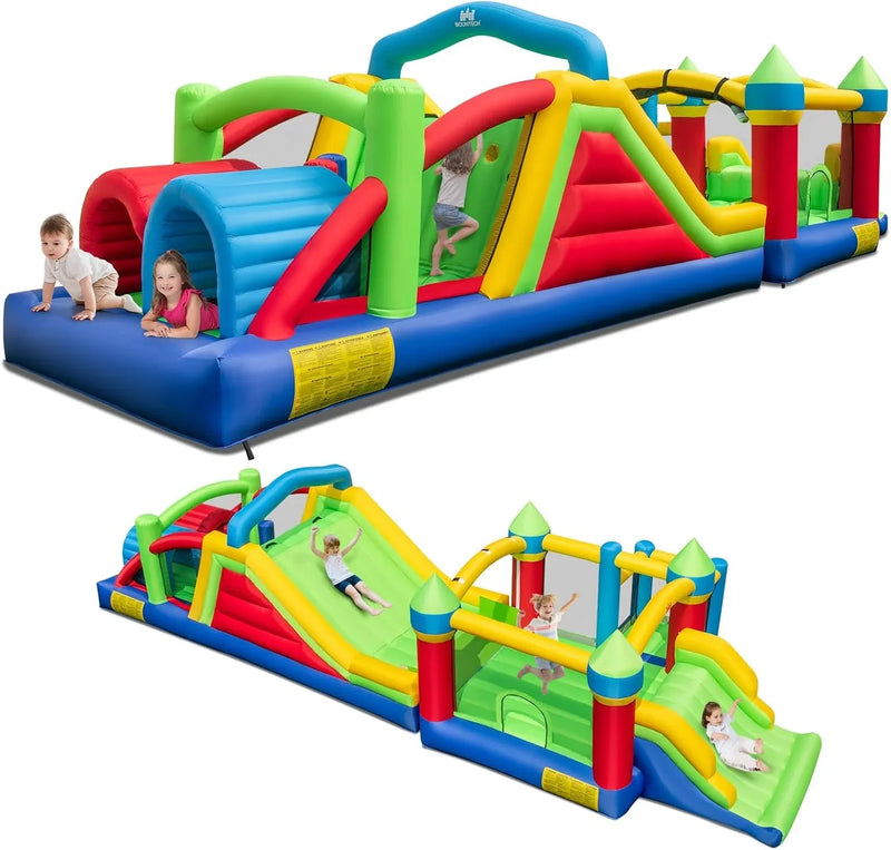 Inflatable Obstacle Course Bounce House, Kids Huge Sectional Bouncy Castle with Dual Slides, Tunnels, Bounce Area, Climbing, Obstacles, Playhouse for Kids Indoor Outdoor Birthday Party Gift K0647