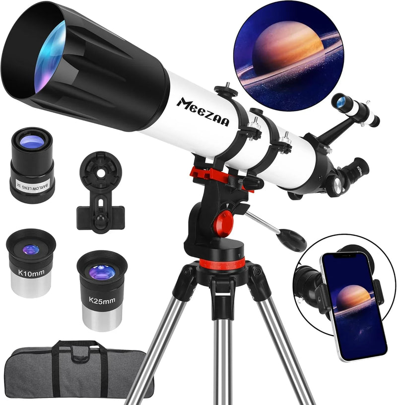 Telescope, Telescope for Adults High Powered Professional, 90mm Aperture 800mm Refractor Telescopes for Astronomy Beginners Fully Multi-Coated with AZ Mount Tripod & Phone Adapter & Carry Bag E3194