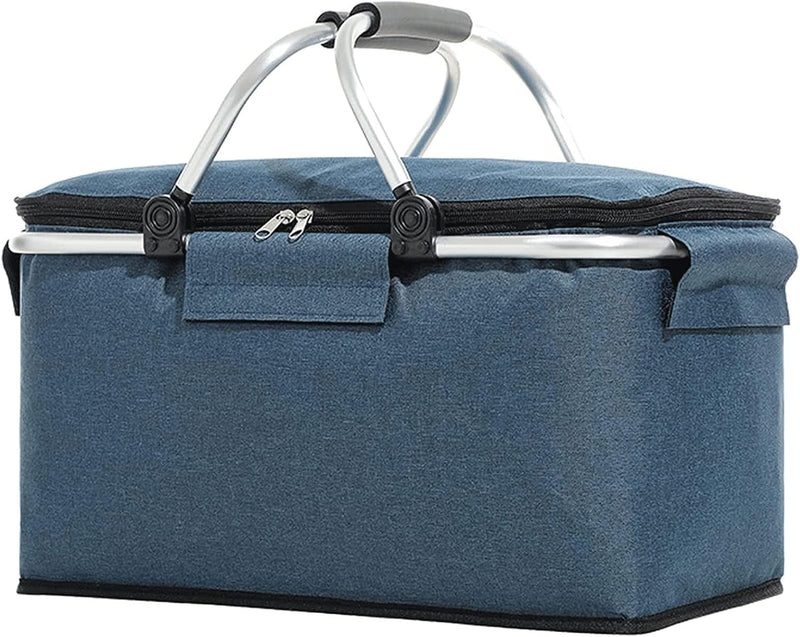 Folding Insulated Cooler Picnic Basket Portable Insulated Lunch Bag Large Lunch Bag with Aluminium Handles for Office Camping Hiking Outdoor Picnic U6306