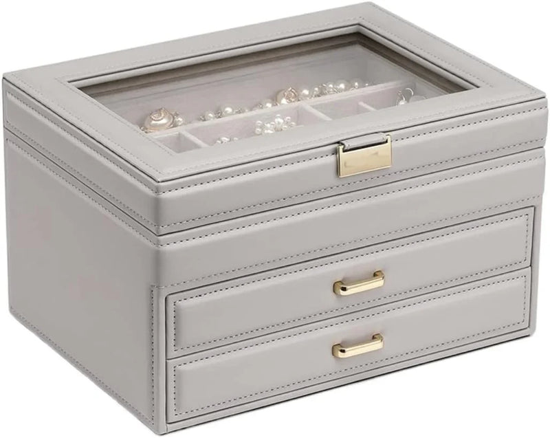 Jewelry Box Jewelry Case PU Leather Jewelry Box Jewelry Storage Box Earring Ear Stud Ring Necklace Organizer Case Jewelry Organizer Y2101