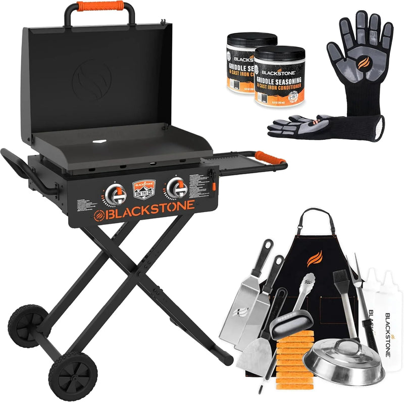 22 Inch Griddle - Portable Omnivore Grill with Flexfold Legs, Includes Accessories, Seasoning, and Griddle Gloves G3139