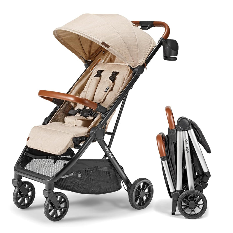 V2 Compact Baby Stroller - Premium vegetarian leather material, one-handed folding, infinitely adjustable tilt angle, aerospace-grade aluminum frame, oversized sunshade, spacious storage space, folding umbrella-style baby stroller - Desert N5054