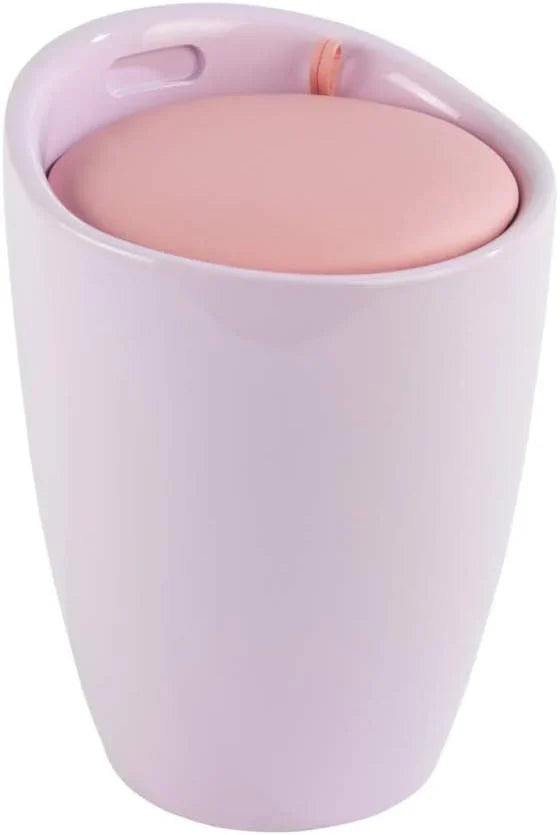 Bathroom stool with laundry basket, storage stool with soft padded seat, white stool for laundry sorting and storage, size 14.2 x 19.9 x 14.2 inches, white, 1-piece set M1902