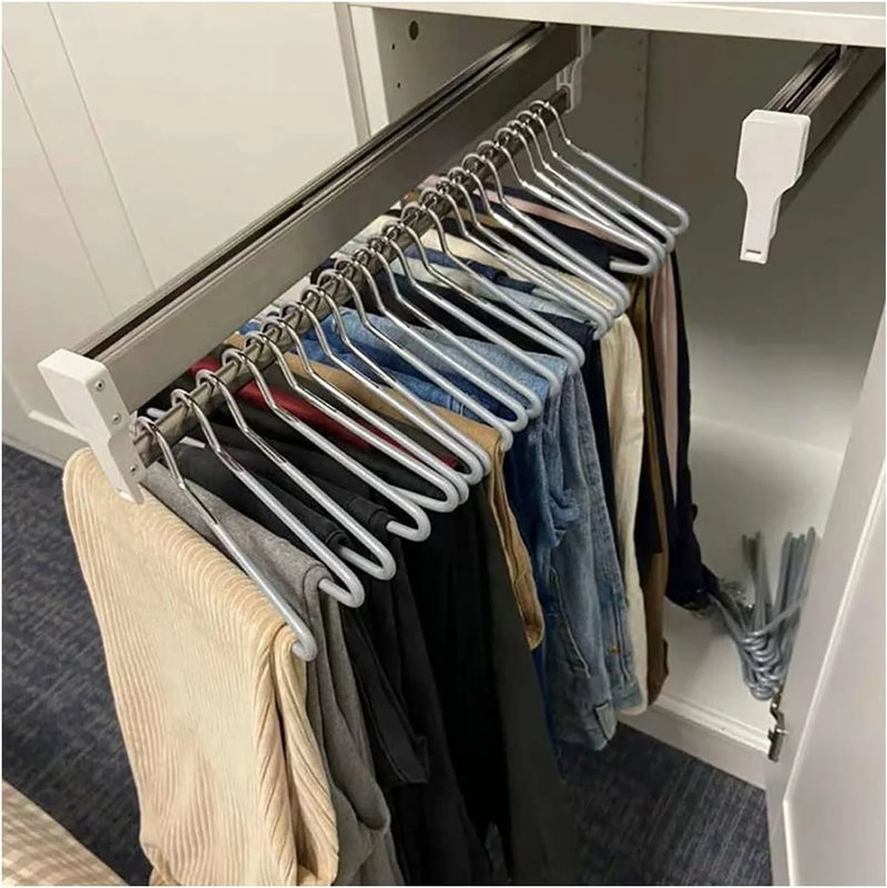 Floor-Standing Solid Wood Rotating Coat Rack，Adjustable Steel Clothes Rail - Extendable 30-80cm Garment Organizer for Closet Storage, Heavy-Duty 25kg Load Capacity, Space-Saving Hanger Rack P3585