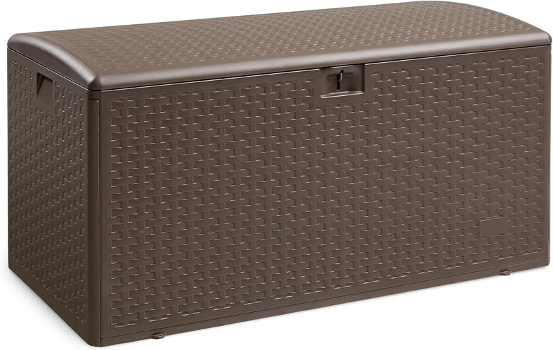 Outdoor patio storage box - 150 gallons. Loft box, waterproof and highly resistant to weather, suitable for furniture cushions and gardening tools, brown color scheme. A3898