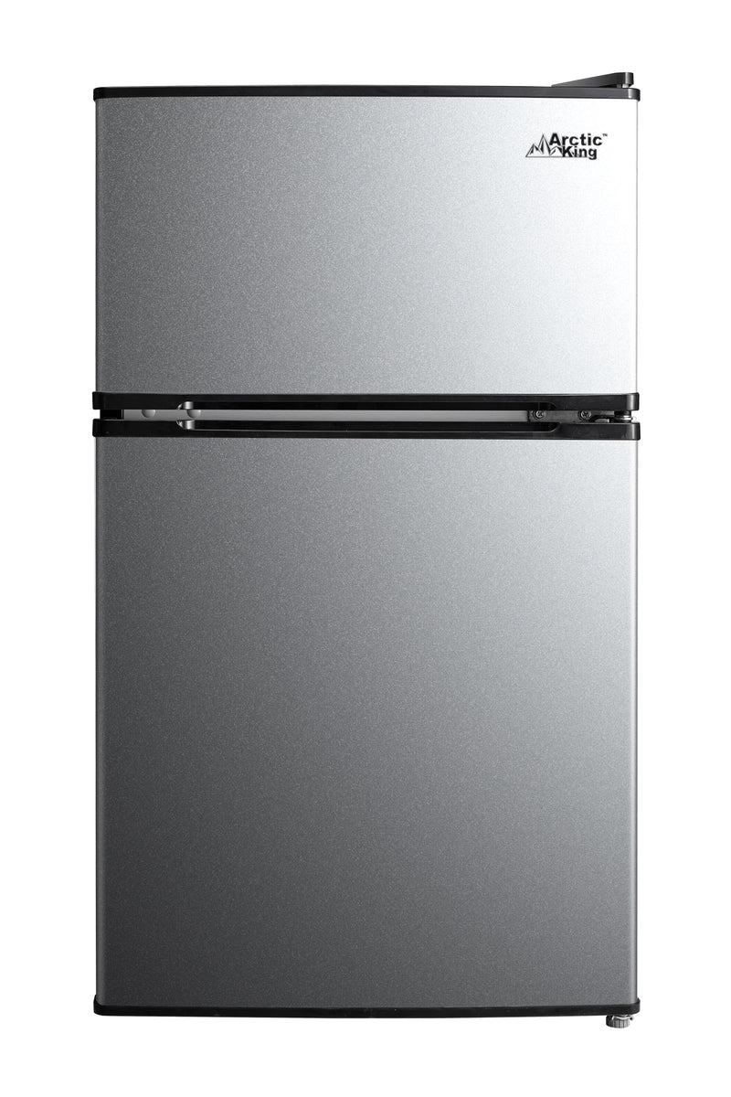 Arctic King 3.2 Cu ft Two Door Mini Fridge with Freezer, Stainless Steel, E-Star R2655