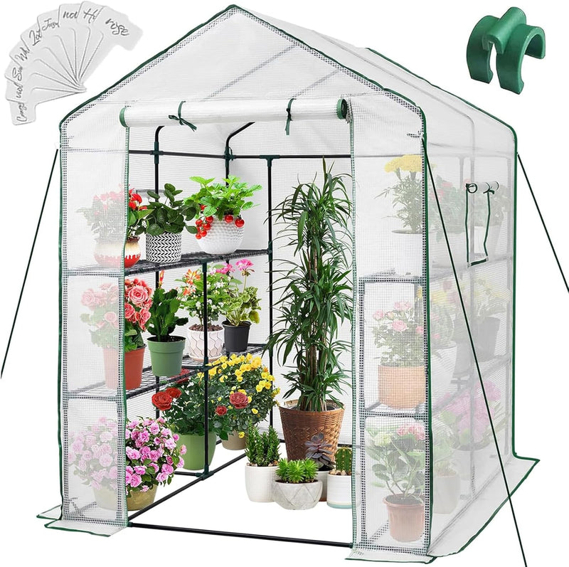 Greenhouse, 57 x 85 x 76'' Greenhouses for Outdoors, Portable Greenhouse Kit with Mesh Side Windows, PE Cover, 8 Shelves, Heavy Duty Walk in Green House for Backyard Garden Indoor Outside G4954