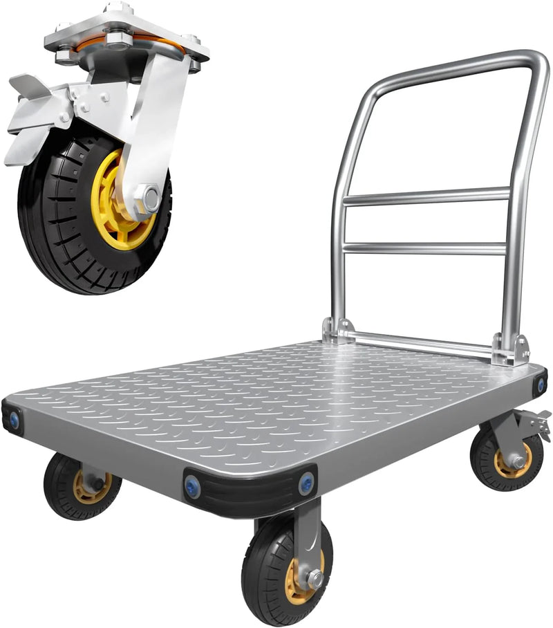 Heavy Duty Platform Truck Flat Moving Cart Hand Trucks,2000Lbs Steel Push Cart Dolly with Brake Design, 36 x 24in Large Flatbed with 5'' 360 Degree Swivel Wheels for Easy Storage A5441