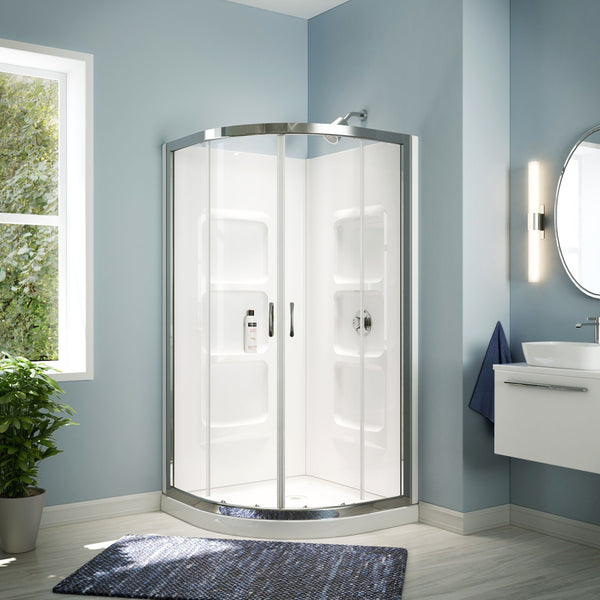 Bath Taylor Frameless Acrylic Base & Walls Shower Enclosure Kit with Sliding Door & Shelves, White H4174
