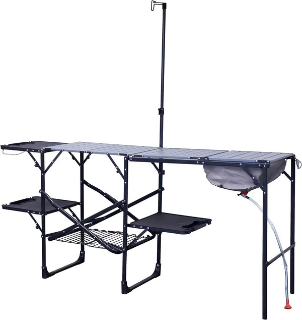 Master Cook Station | Portable Folding Kitchen Table with Soft Shell Sink, Heat Resistant Tabletop & Telescoping Lanter Pole, Perfect for Camping Trips L4601