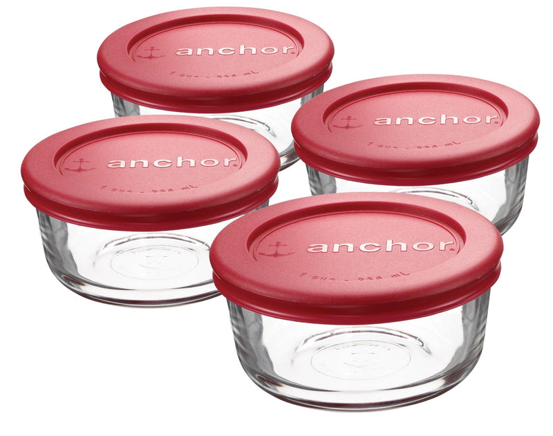 Glass Round Storage Containers with Lids, 4 Count F1122