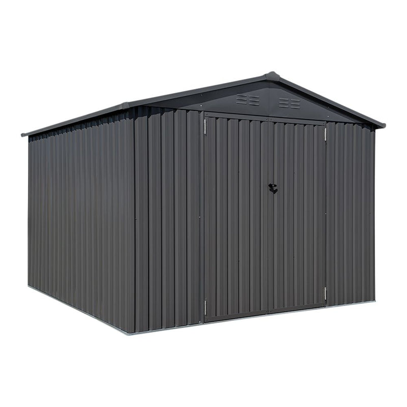 Double Swing Door Outdoor Metal Storage Shed with Sloped Roof, Charcoal, 10-ft x 10-ft R1437