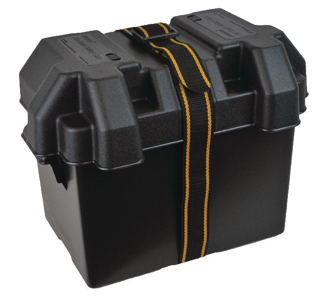 Polypropylene Vented Marine Battery Box with Strap & Mounting Hardware, Black, Assorted Sizes R5490