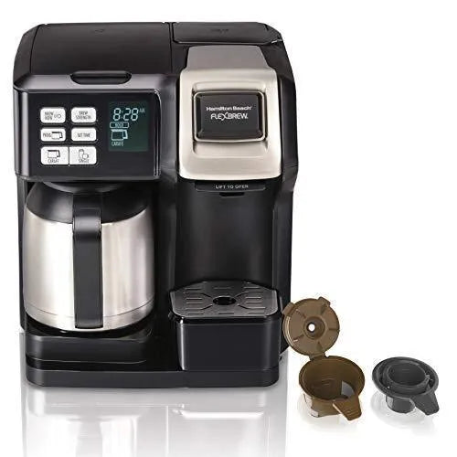 FlexBrew Thermal Coffee Maker, Single Serve & Full Pot, Compatible with K-Cup Pods or Grounds, Programmable, Black and Stainless (49966) U2254