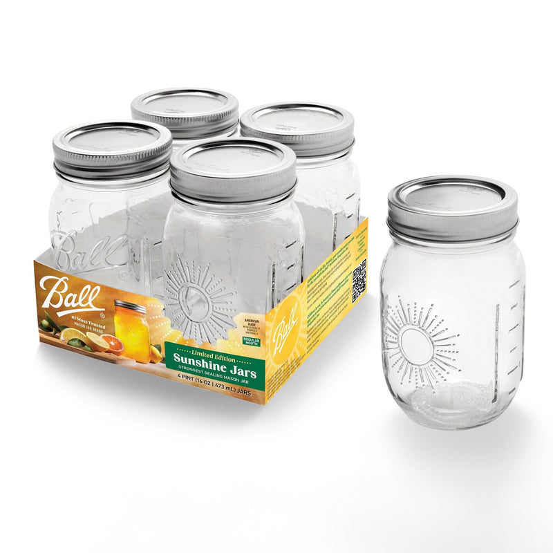 Regular Mouth Sunshine Glass Mason Jar, 16-oz/473-mL, 4-pk N6528