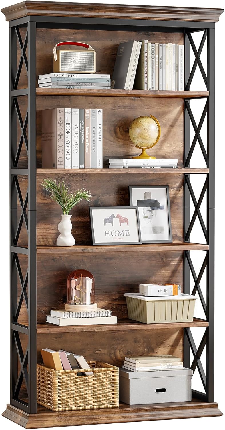 6-Tier Bookcase, 71 Inches Industrial Bookshelves, Floor Standing Display Storage Shelves Tall Bookcase for Home Office, Living Room I5198