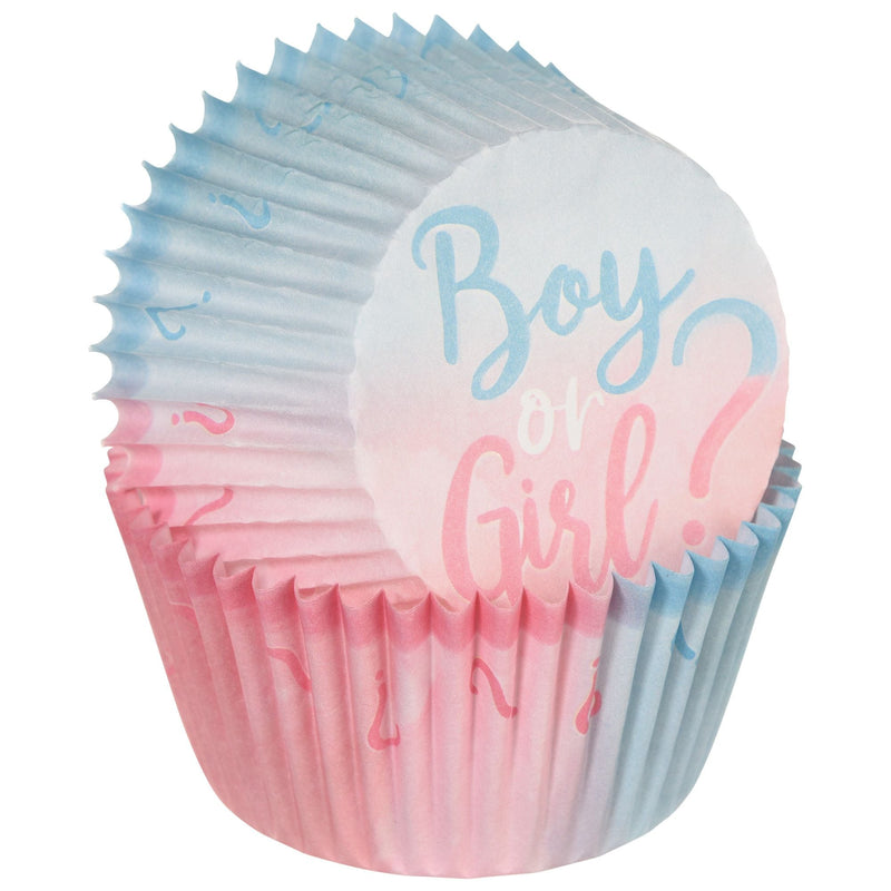"Boy or Girl?" Baking Cups, Blue/Pink, 2-in, 75-pk, for Gender Reveal G4097