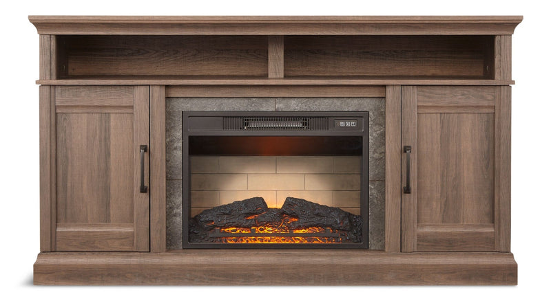 Abbotsford Media Console Electric Fireplace TV Stand, 60-in, 1400W, Includes Remote Control, Brown X1270
