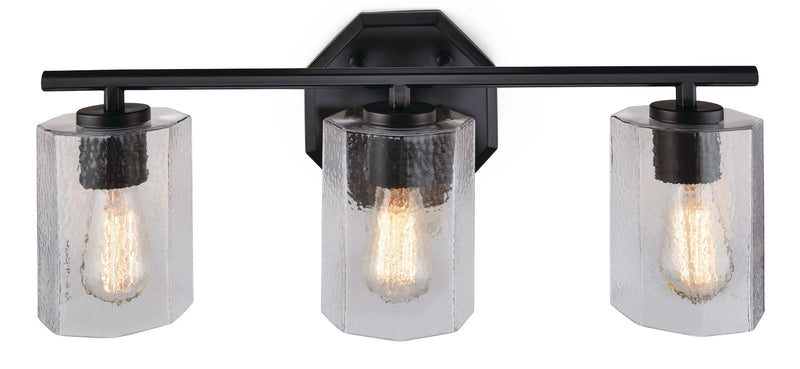 Bridgewater 3-Light Vanity Light Fixture with Rippled Glass Shade, Black H5883