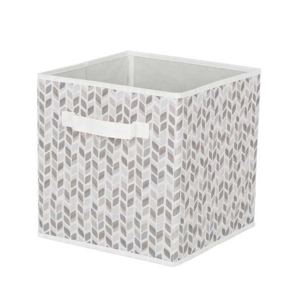 Cube Fabric Drawer Basket, White and Grey Tiled, 10.5 x 10.5 x 11-in I2668