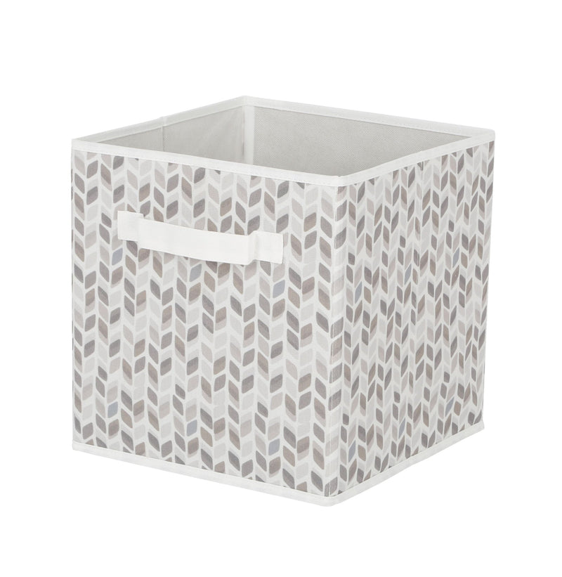 Cube Fabric Drawer Basket, White and Grey Tiled, 10.5 x 10.5 x 11-in I2668