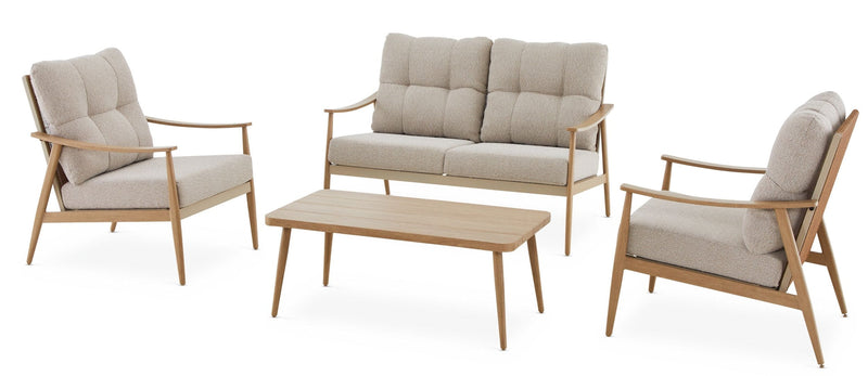 Elmvale Outdoor Patio Conversation Set with Rattan Back and Tufted Cushions, Tan, 4-pc I4472