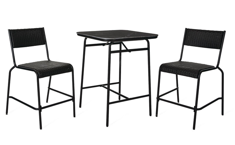 Kensington Outdoor Patio High Dining Set with Stone Table Top, Black, 3-pc H4747
