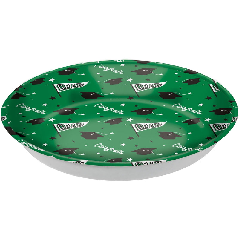 "Congrats Grad" Round Plastic Reusable Serving Bowl, Green, 14-in, for Graduation B0452