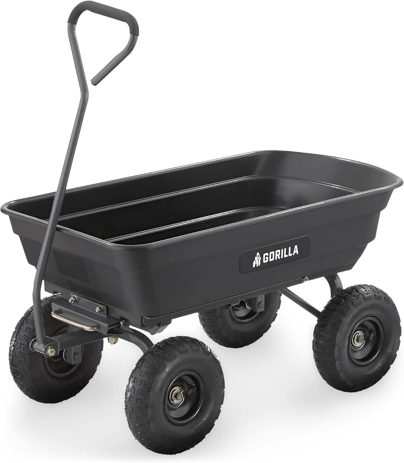 Heavy-duty multi-purpose garbage transfer cart garden cart, equipped with pneumatic tires, capacity 4 cubic feet - 600 pounds load capacity, outdoor wheeled cart, suitable for garden, gardening and landscaping work. L3054