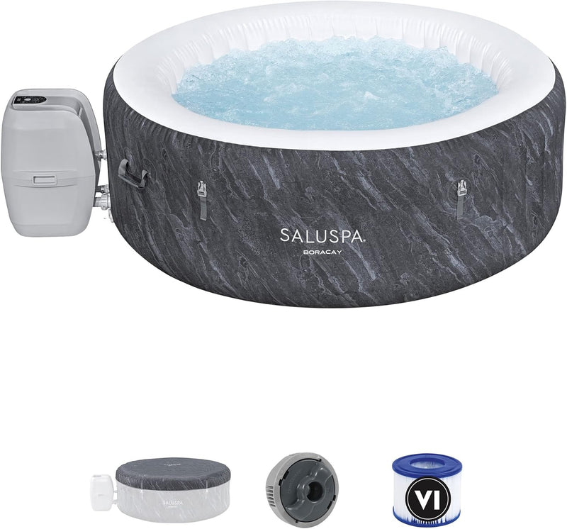 SaluSpa Fiji AirJet Large Round 2 to 4 Person Inflatable Hot Tub Portable Outdoor Spa with 120 AirJets and EnergySense Cover, Grey C6743