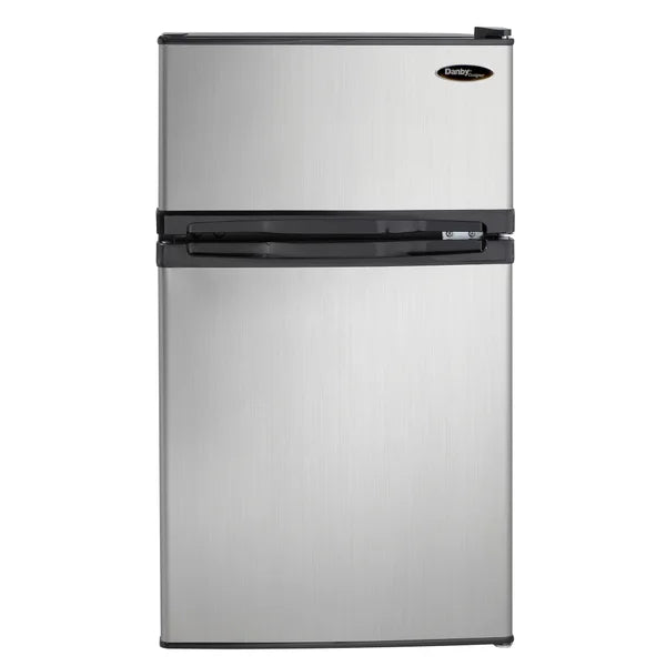 Danby Designer 3.1 cu. ft. Dual Door Compact Fridge with Freezer in Stainless-steel Look Q4387