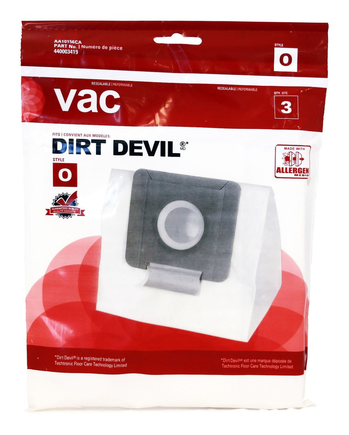 Dirt Devil Type O Replacement Allergen Vacuum Cleaner Bags, 3-pk