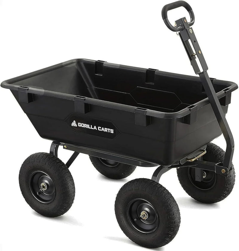 Heavy Duty Poly Utility Dump Wagon Garden Cart w/Pneumatic Tires, 6 Cu Ft - 1200 lb Capacity Outdoor Wheelbarrow for Yard, Landscaping & Gardening, Lawn Tractor or ATV Towable- Carts D3172