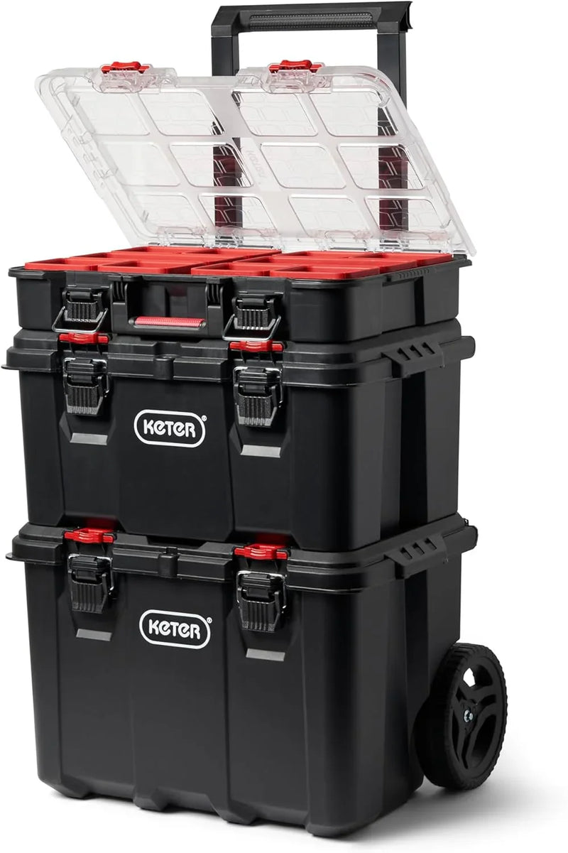 Stack-n-Roll Modular Tools Organizer for Garage Storage and DIY, 3 Piece Resin Rolling Tool Box System for Small Parts J0214