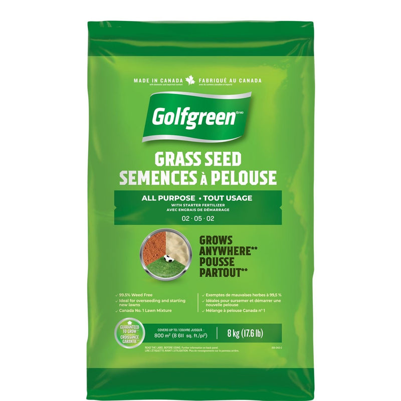 All Purpose Grass Seed with Starter Fertilizer, Weed-Free, 2-5-2, 8kg G2269