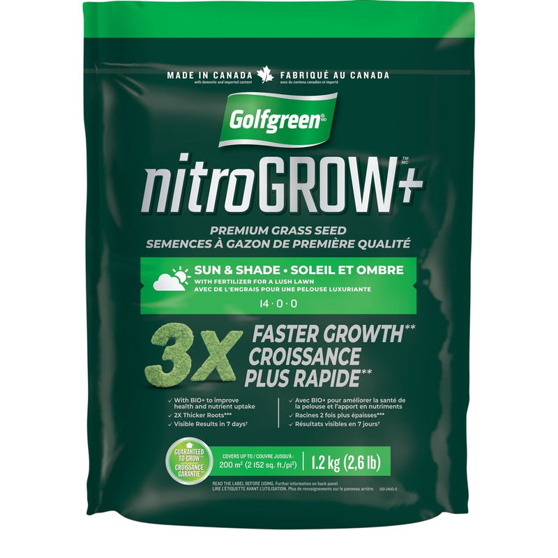Nitrogrow+ Premium Nitrogen Enriched Sun and Shade Grass Seed with Fertilizer, 14-0-0, 1.2kg Y7631