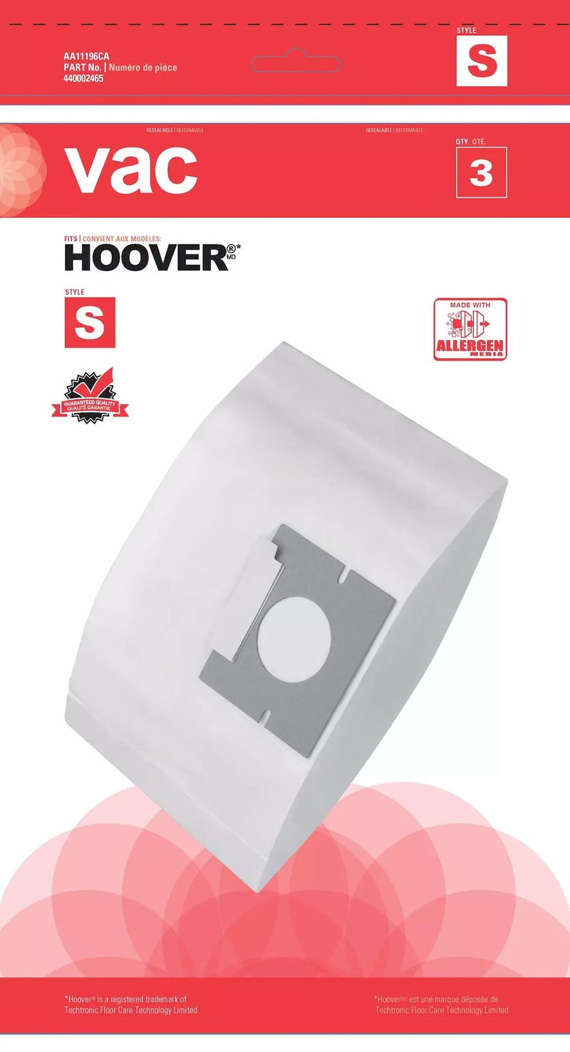 Hoover Type S Replacement Allergen Vacuum Cleaner Bags, 3-pk E8134