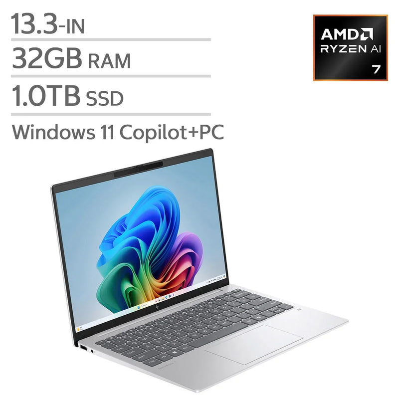 HP Omnibook 7 Aero 13.3-in. Copilot+ PC Laptop, AMD Ryzen AI 7 350, 32 GB RAM, 1 TB SSD D8120