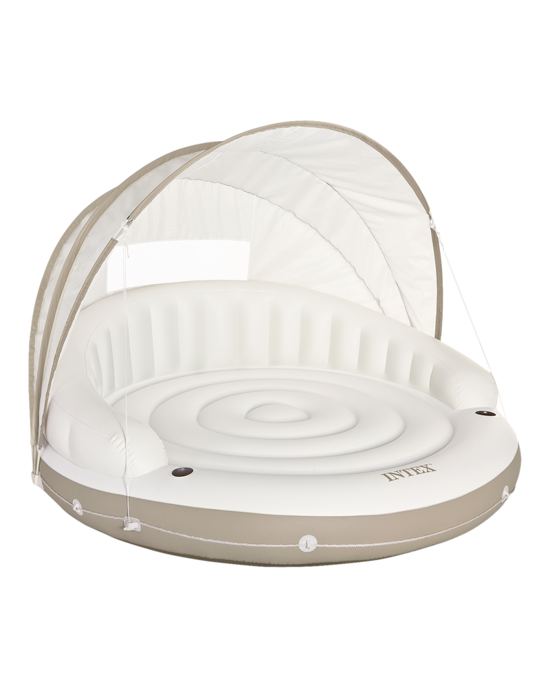 Off White Canopy Inflatable Pool Island Multi Person Float with Detachable Sun Shade U1947
