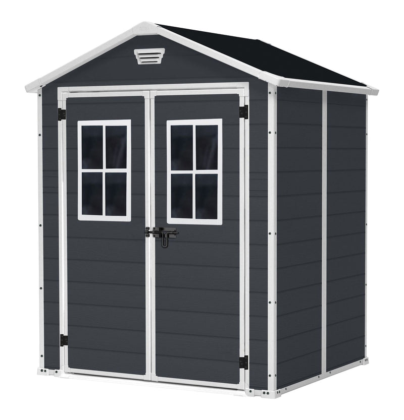 Manor Resin Outdoor Storage Shed with Fixed Window, Grey, 6-ft x 5-ft C1113