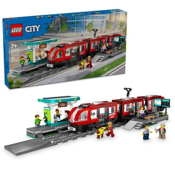 City Downtown Streetcar and Station Toy Train Set - 60423, 811-pcs, Ages 7+ F2790